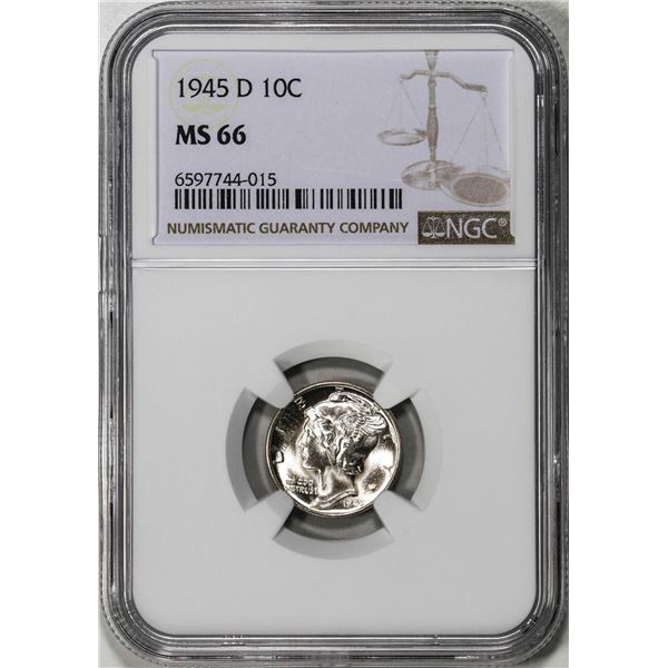 1945-D Mercury Dime Coin NGC MS66