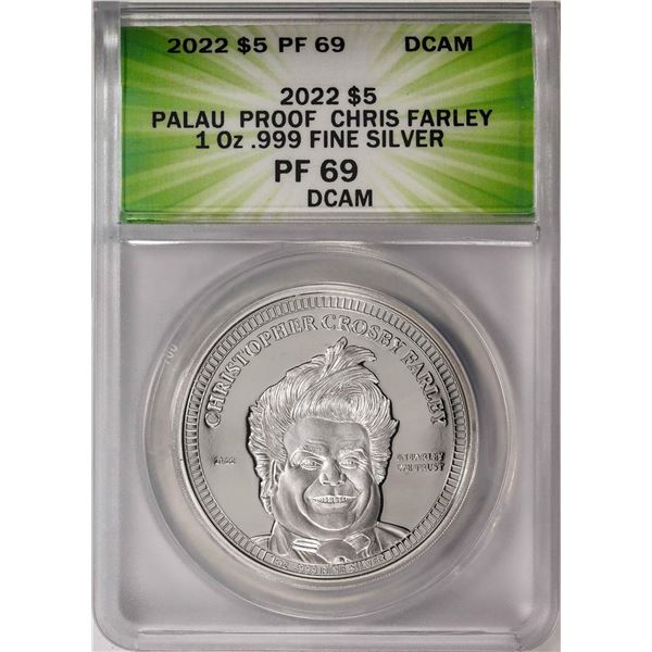 2022 $5 Palau Proof Chris Farley Silver Coin ANACS PF69DCAM