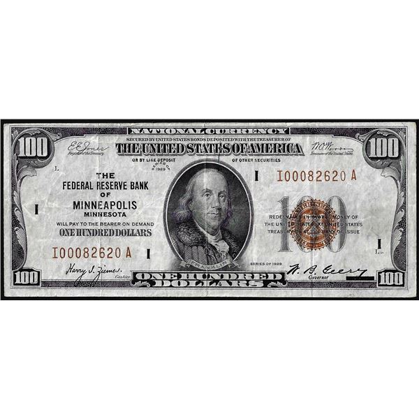 1929 $100 Federal Reserve Bank Note Minneapolis