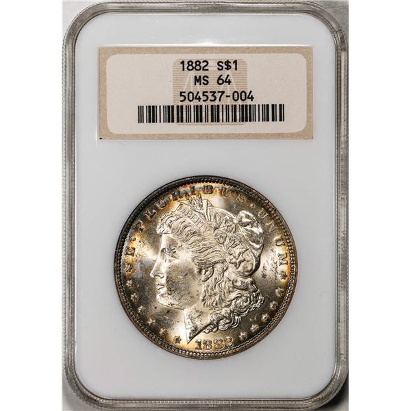 1882 $1 Morgan Silver Dollar Coin NGC MS64 Amazing Toning Old Holder