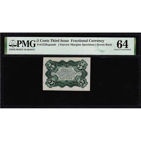 1863 Third Issue 5 Cents Specimen Fractional Note Fr.1238spnmf PMG Ch. Uncirculated 64