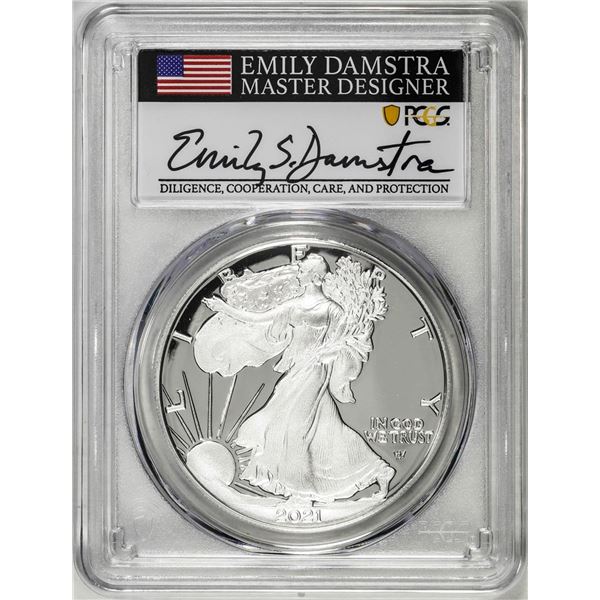 2021-S Type 2 $1 American Silver Eagle Coin PCGS PR70DCAM Emily Damstra Signature FS