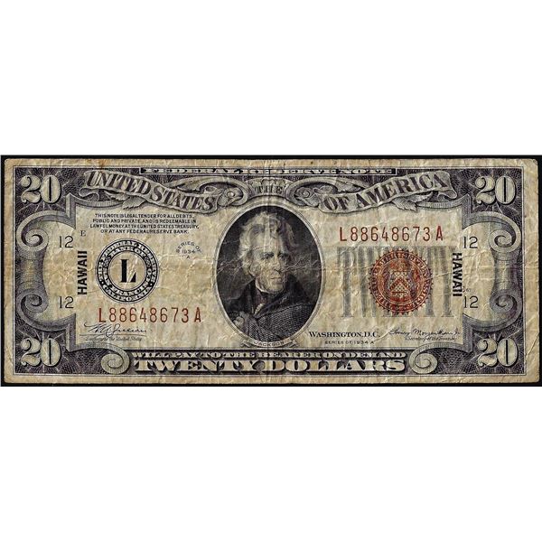1934A $20 Hawaii WWII Emergency Issue Federal Reserve Note
