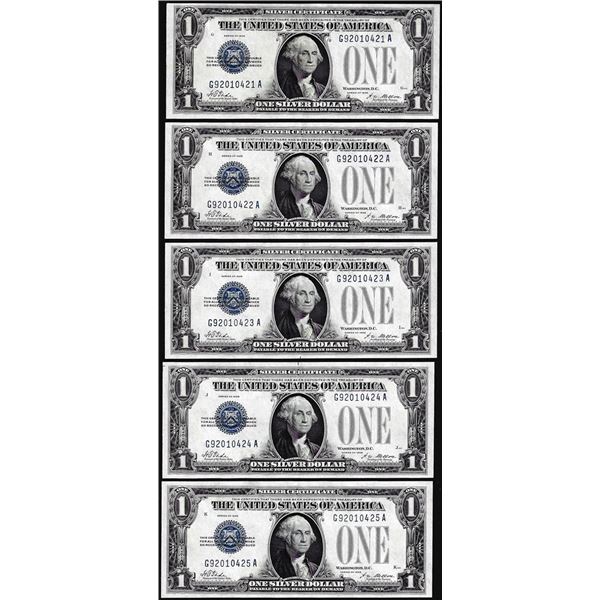 Lot of (5) Consecutive 1928 $1 Funnyback Silver Certificate Notes