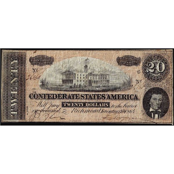 1864 $20 Confederate States of America Note