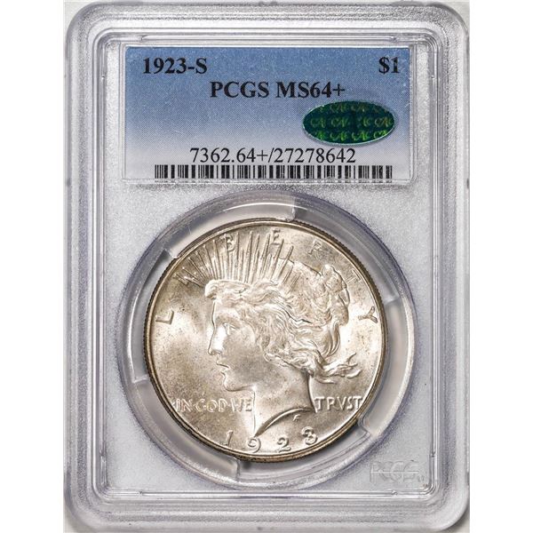 1923-S $1 Peace Silver Dollar Coin PCGS MS64+ CAC