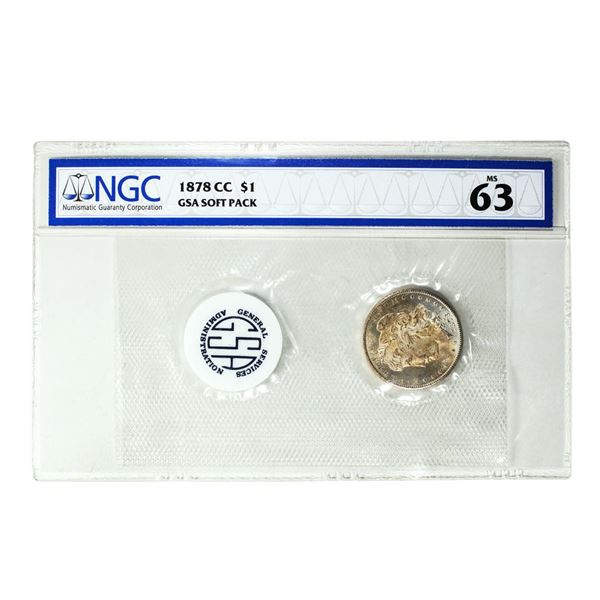 1878-CC $1 Morgan Silver Dollar Coin NGC MS63 GSA Soft Pack