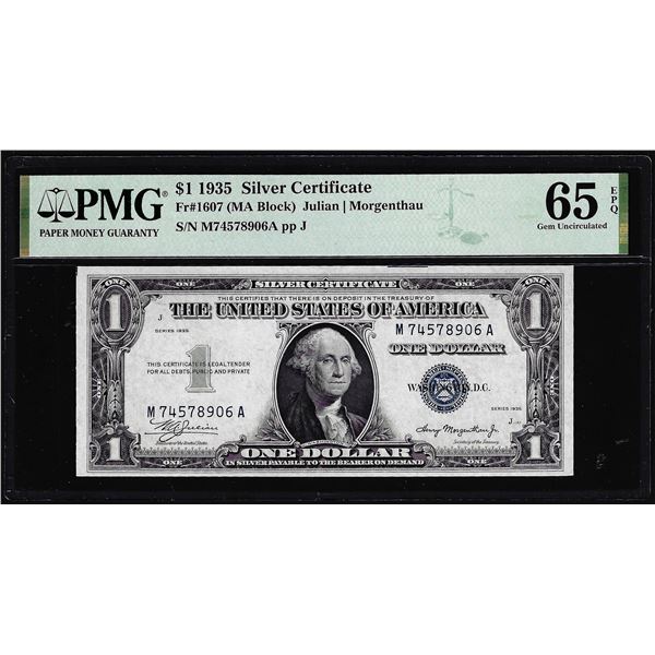 1935 $1 Silver Certificate Note Fr.1607 PMG Gem Uncirculated 65EPQ