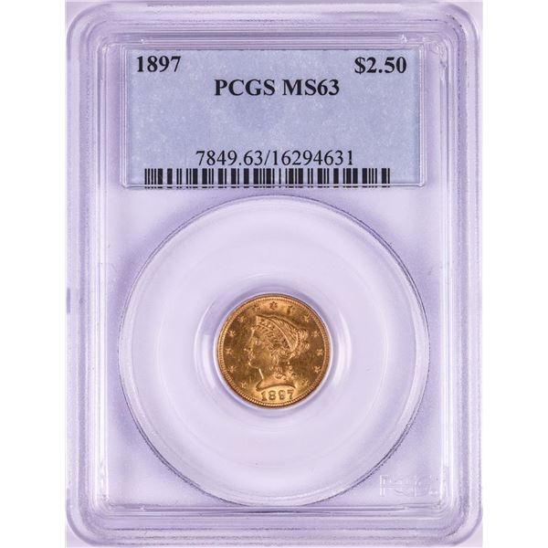 1897 $2 1/2 Liberty Head Quarter Eagle Gold Coin PCGS MS63