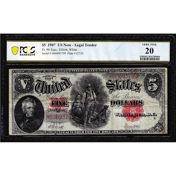 1907 $5 Woodchopper Legal Tender Note Fr.90 PCGS Very Fine 20