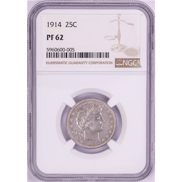 1914 Proof Barber Quarter Coin NGC PF62