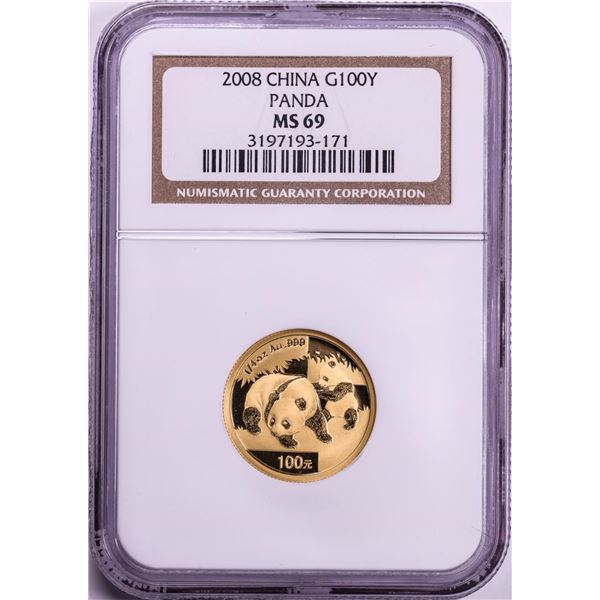 2008 China 100 Yuan 1/4oz Gold Panda Coin NGC MS69