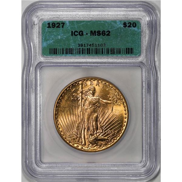 1927 $20 St. Gaudens Double Eagle Gold Coin ICG MS62