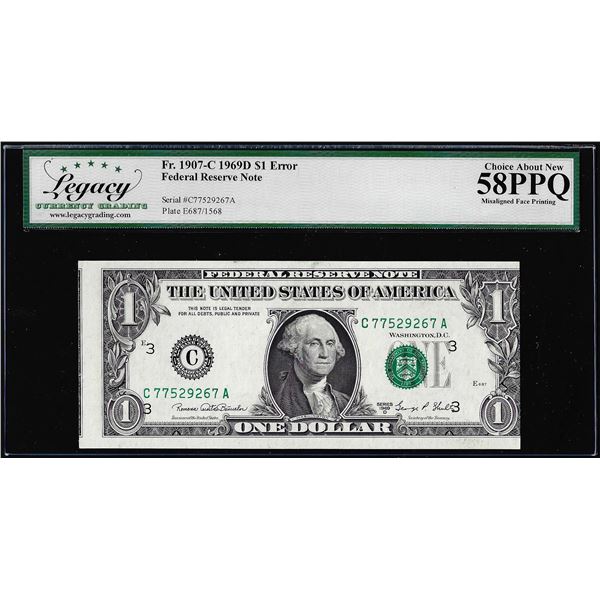 1969D $1 Federal Reserve Note Misaligned Printing Error Legacy Choice About New 58PPQ