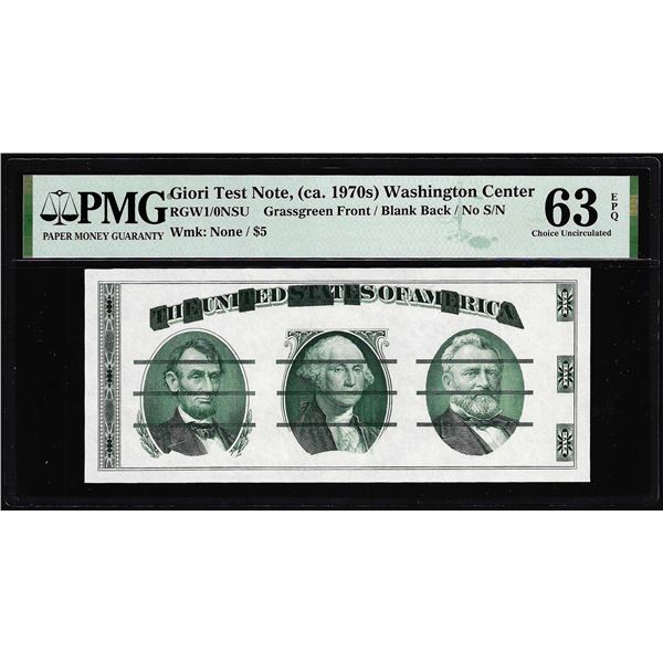 Circa 1970's Washington Center Giori Test Note PMG Choice Uncirculated 63EPQ