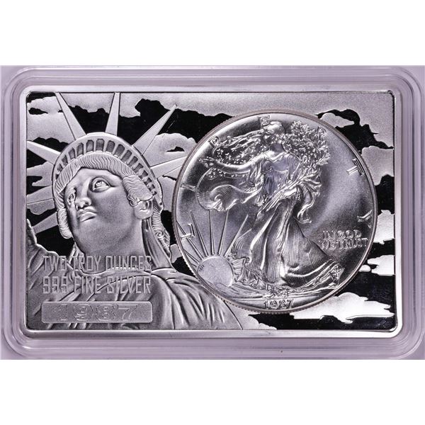 1987 $1 American Silver Eagle Coin & 2oz Silver Bar Set