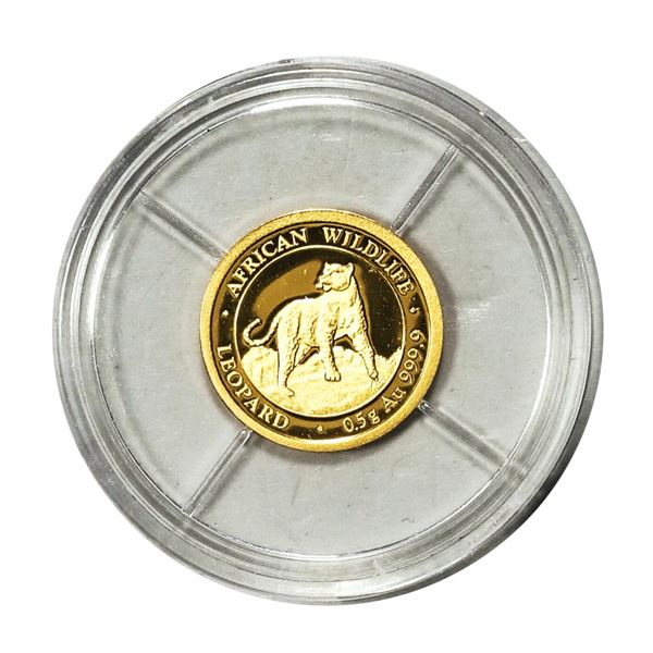 2022 Somalis Republic African Wildlife Leopard 20 Shillings 1/2 Gram Gold Coin