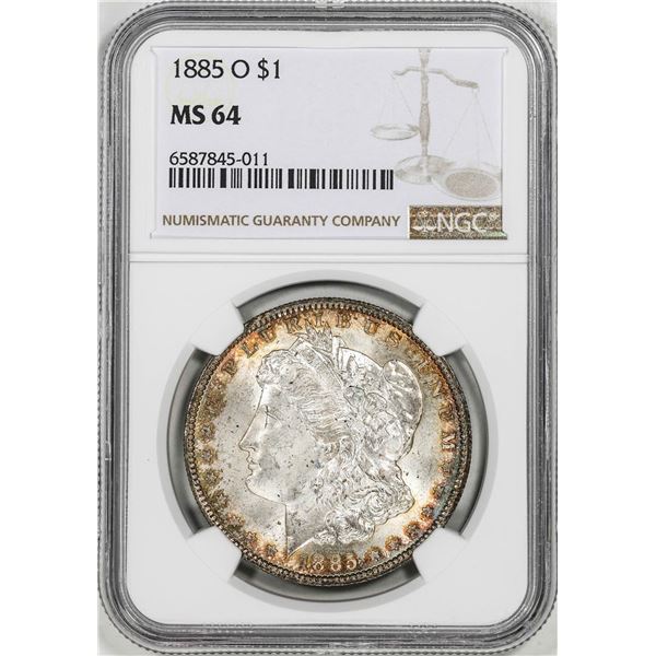 1885-O $1 Morgan Silver Dollar Coin NGC MS64 Nice Toning