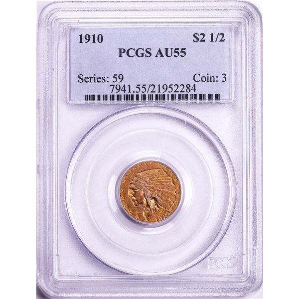 1910 $2 1/2 Indian Head Quarter Eagle Gold Coin PCGS AU55