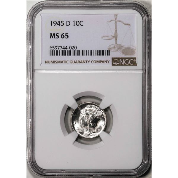 1945-D Mercury Dime Coin NGC MS65