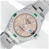 Image 2 : Rolex Ladies Stainless Steel Salmon Arabic Diamond and Emerald Datejust Wristwatch