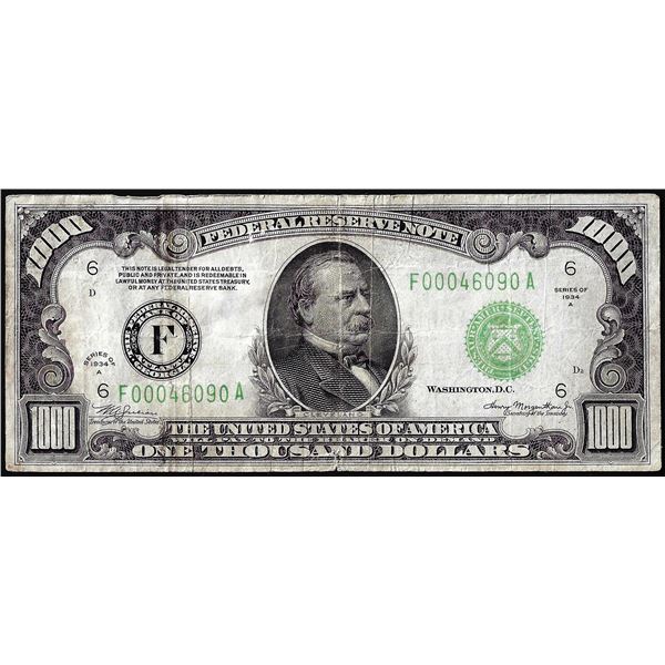 1934A $1,000 Federal Reserve Note Atlanta