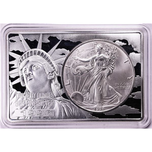 1996 $1 American Silver Eagle Coin & 2oz Silver Bar Set