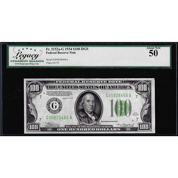 1934 $100 Federal Reserve Note Chicago Fr.2152-G Legacy About New 50