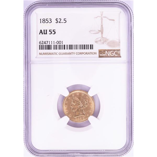 1853 $2 1/2 Liberty Head Quarter Eagle Gold Coin NGC AU55