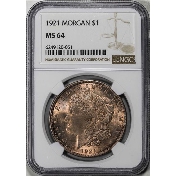 1921 $1 Morgan Silver Dollar Coin NGC MS64