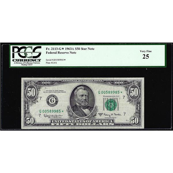 1963A $50 Federal Reserve Star Note Fr.2113-G* PCGS Very Fine 25