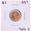 1857 Type 3 $1 Liberty Head Gold Dollar Coin