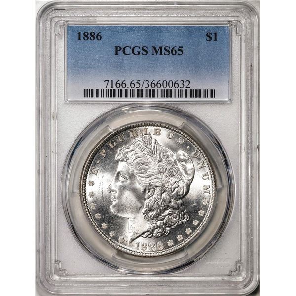 1886 $1 Morgan Silver Dollar Coin PCGS MS65