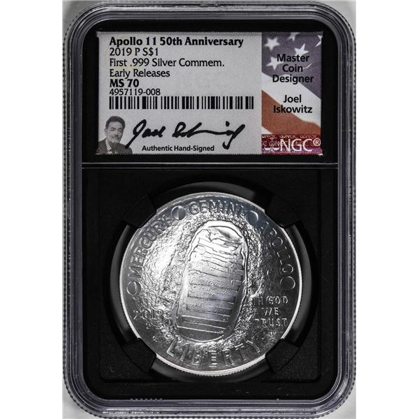 2019-P $1 Apollo 11 Commemorative Silver Dollar Coin NGC MS70 ER Iskowitz Signature