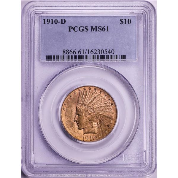 1910-D $10 Indian Head Eagle Gold Coin PCGS MS61