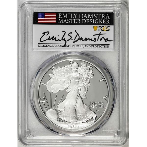 2021-S Type 2 $1 American Silver Eagle Coin PCGS PR70DCAM Emily Damstra Signature FS