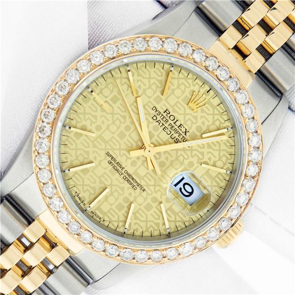 Rolex Men's Two Tone Diamond Datejust Wristwatch With Rolex Box