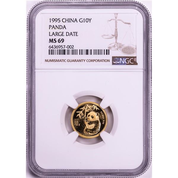 1995 Large Date China 10 Yuan Panda 1/10 oz. Gold Coin NGC MS69