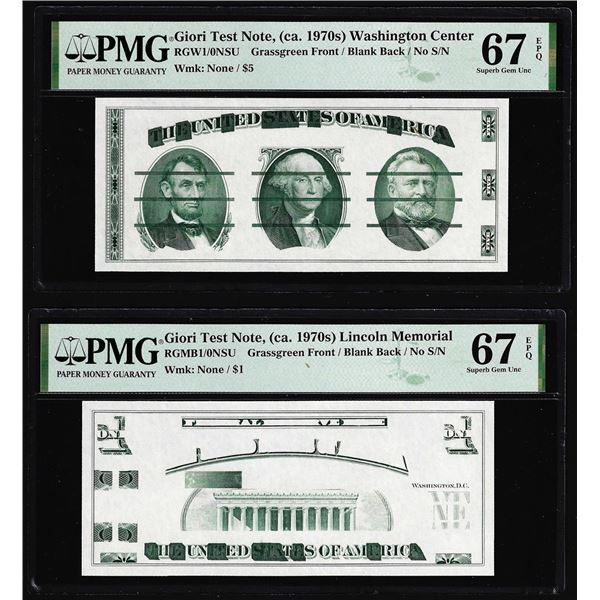 Set of Giori Test Note Washington & Lincoln Memorial PMG Superb Gem Unc 67EPQ