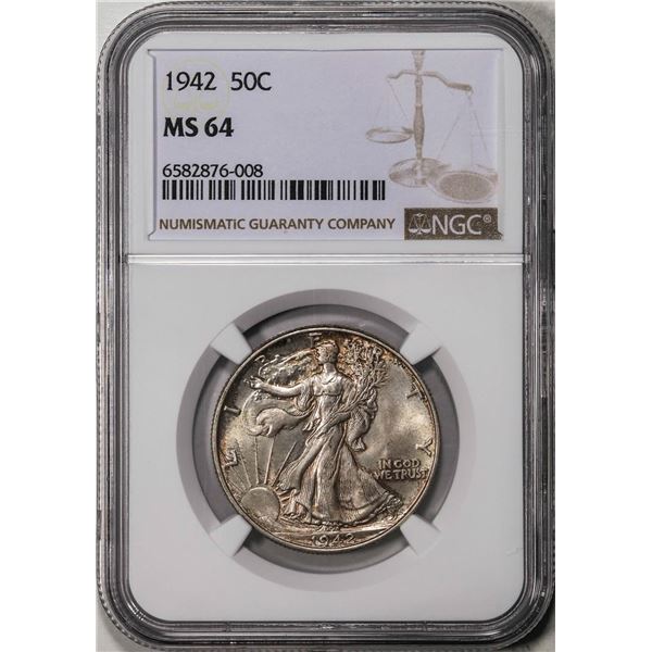 1942 Walking Liberty Half Dollar Coin NGC MS64