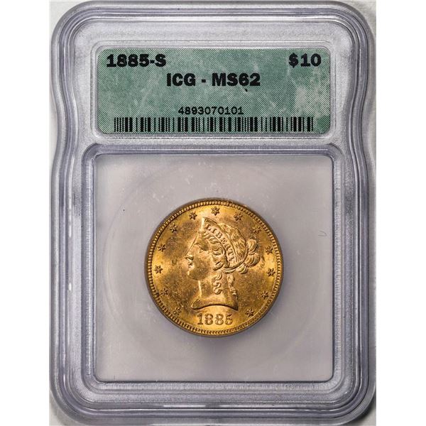 1885-S $10 Liberty Head Eagle Gold Coin ICG MS62