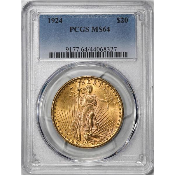 1924 $20 St. Gaudens Double Eagle Gold Coin PCGS MS64