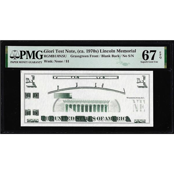 Circa 1970's Lincoln Memorial Giori Test Note PMG Superb Gem Uncirculated 67EPQ