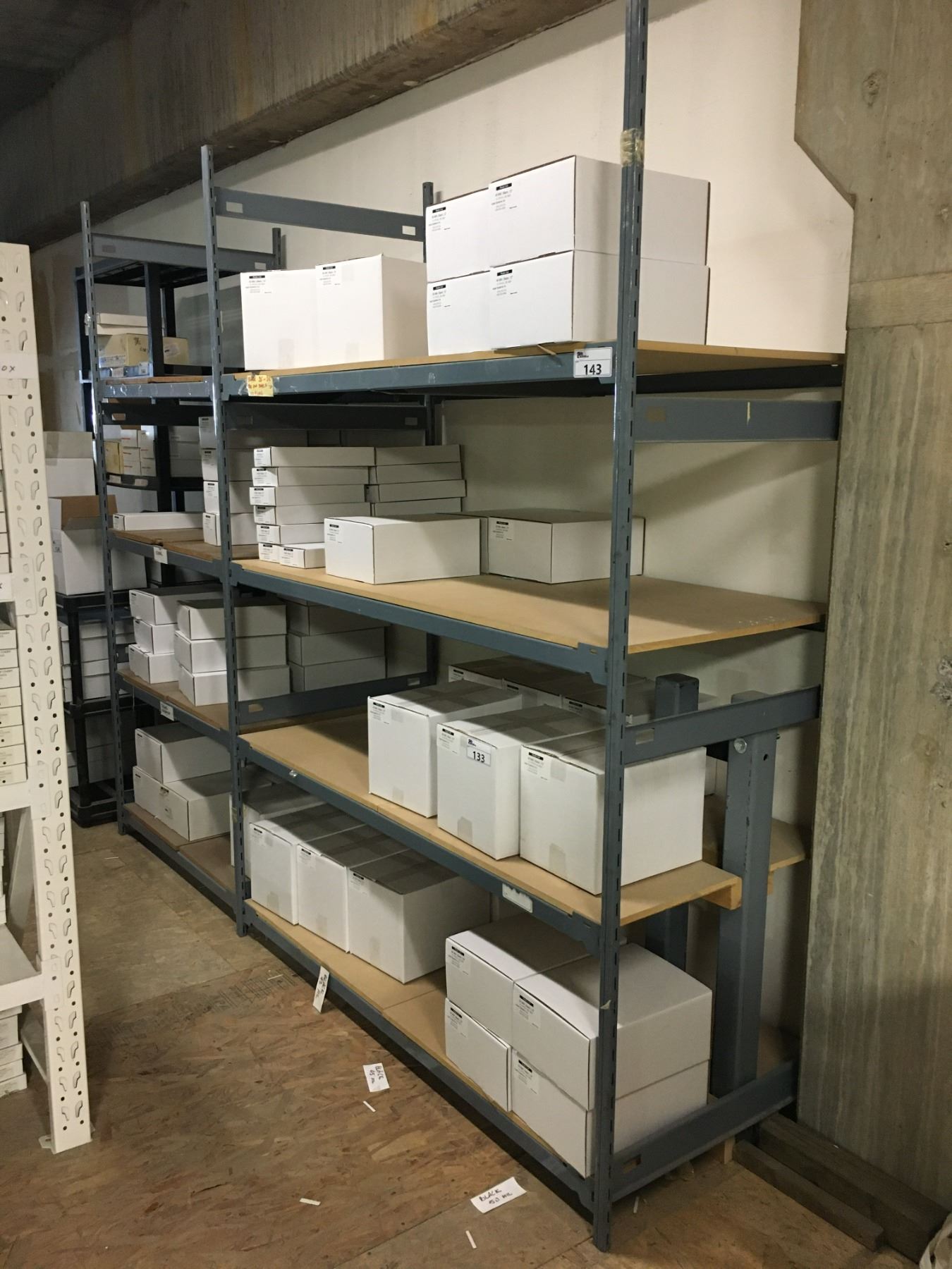 GREY METAL SHELVING RACK UNIT-MEASURES APPROX. 10FT ACROSS X 8FT HIGH X ...