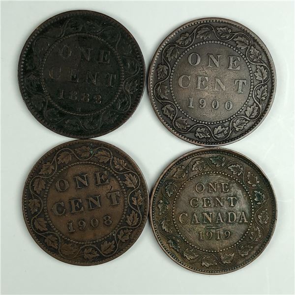 Group of 4 Canadian Large Cents