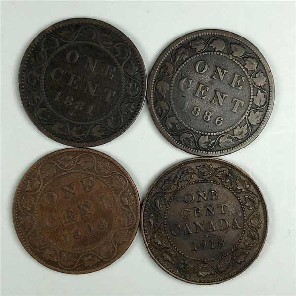 Group of 4 Canadian Large Cents