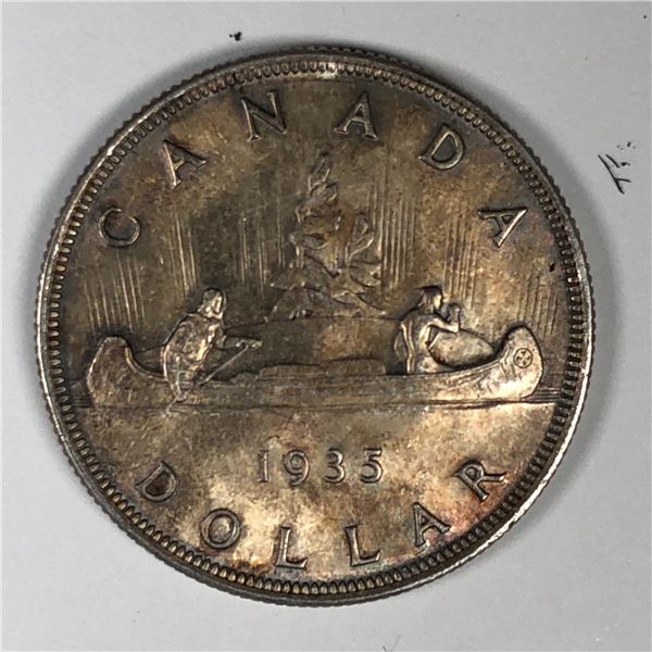 1935 King George V Canadian Silver Dollar UNC Nice Toning