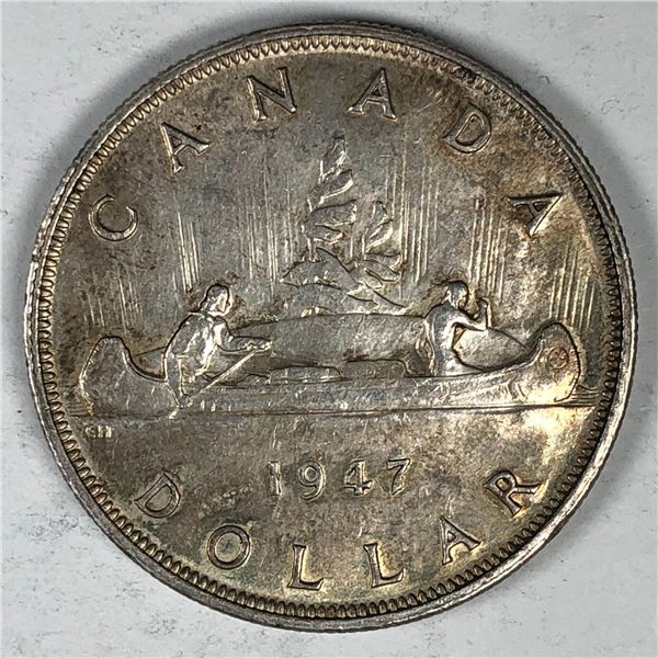 1947 Blunt King George VI DBL HP Canadian Silver Dollar