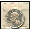 Image 1 : 1947 Pointed King George VI Canadian Silver Dollar ICCS-MS-62