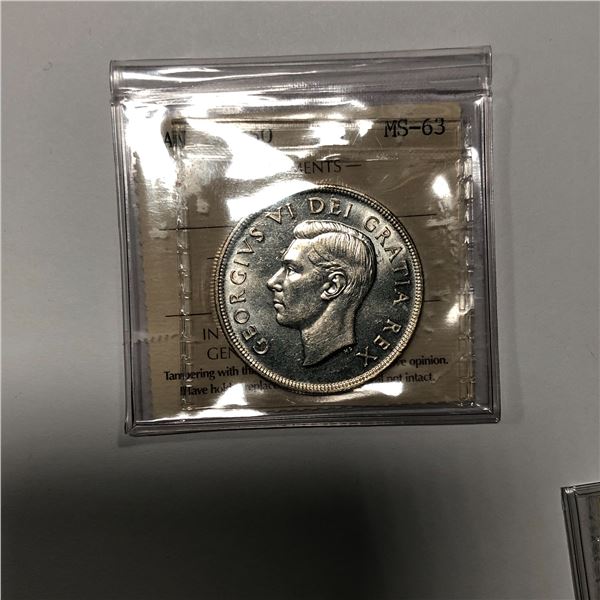 1950 ARNPRIOR King George VI Canadian Silver Dollar ICCS-MS-63 NICE WHITE GEM
